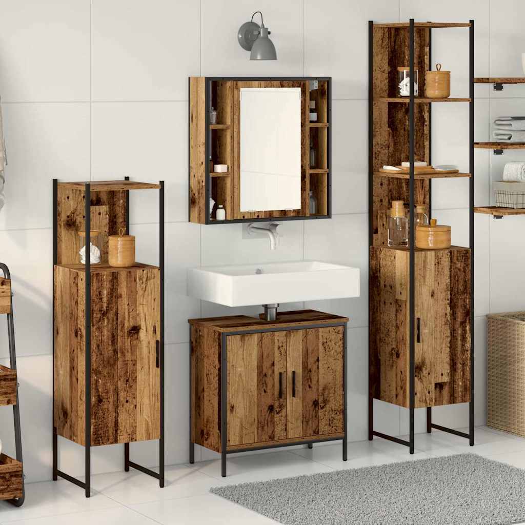 Bathroom Furniture Set with Door 4 pcs Brown 33 x 33 x 185.5 cm