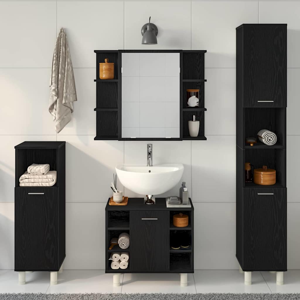 Bathroom Furniture Set with Door 4 pcs Black 30 x 30 x 179.5 cm