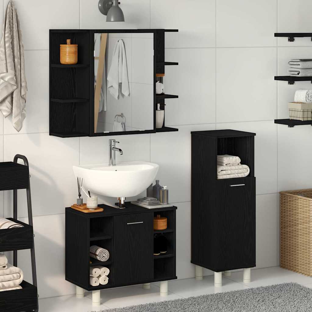 Bathroom Furniture Set with Shelf 3 pcs Black 30 x 30 x 99.5 cm