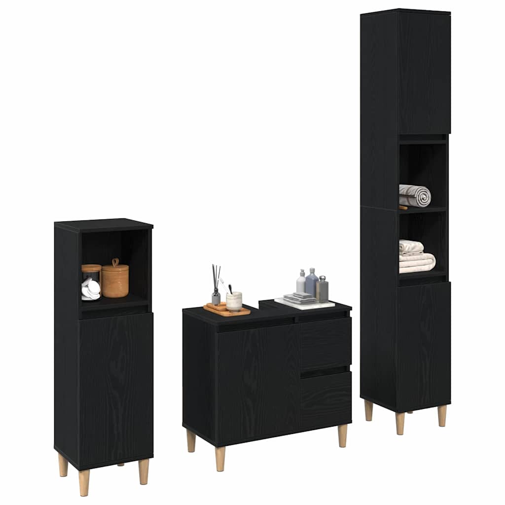 Bathroom Furniture Set with Drawer 3 pcs Black 30 x 30 x 180 cm