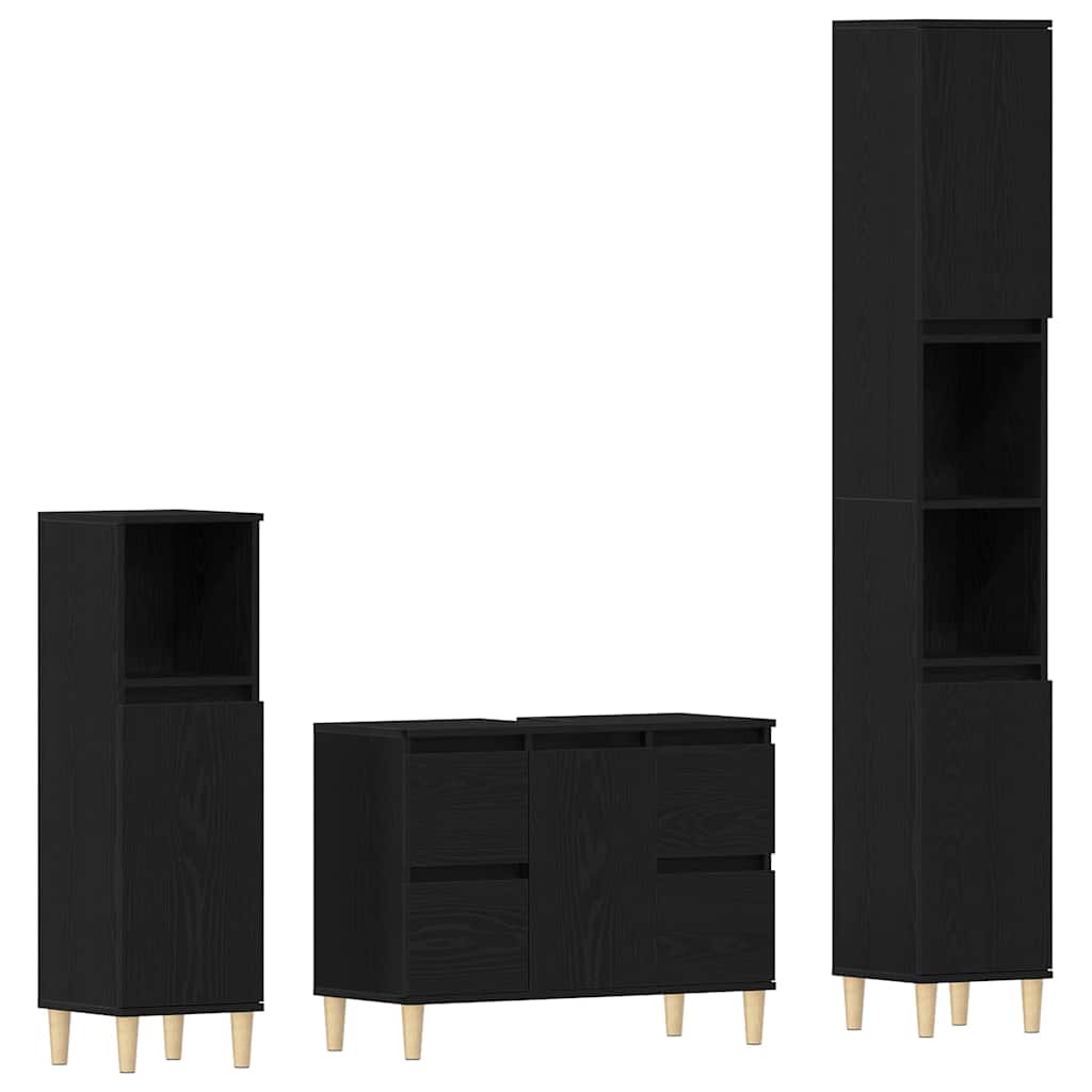 Bathroom Furniture Set with Drawer 3 pcs Black 30 x 30 x 180 cm