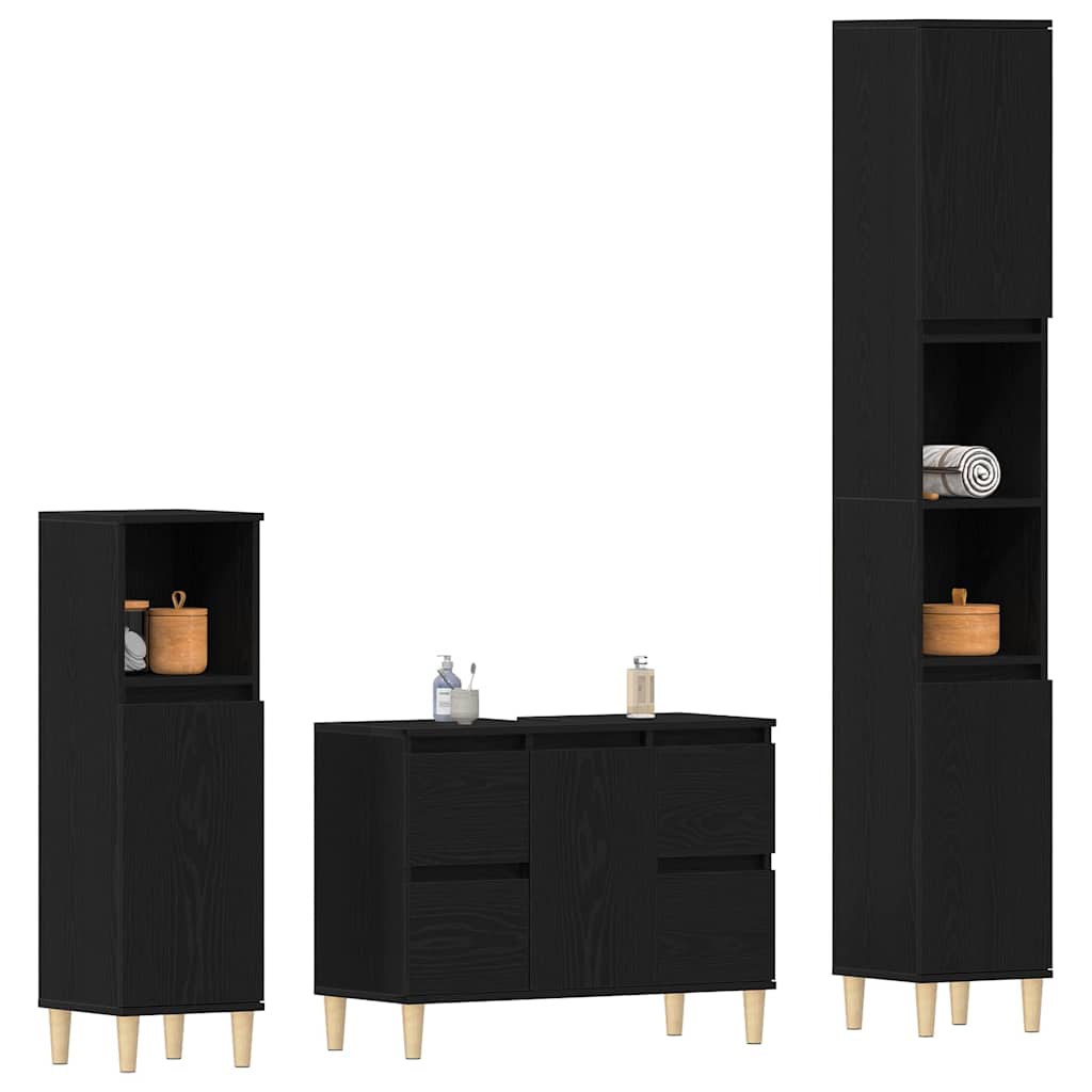 Bathroom Furniture Set with Drawer 3 pcs Black 30 x 30 x 180 cm