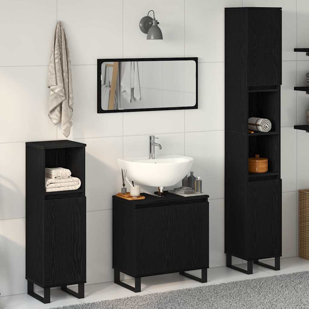 Bathroom Furniture Set with Door 3 pcs Black 30 x 30 x 190 cm