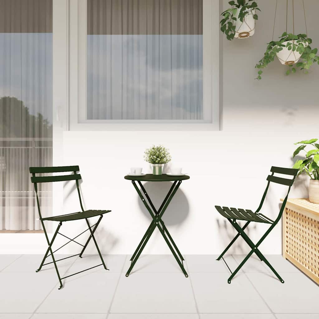 Folding Bistro Set 3 pcs Dark green Steel