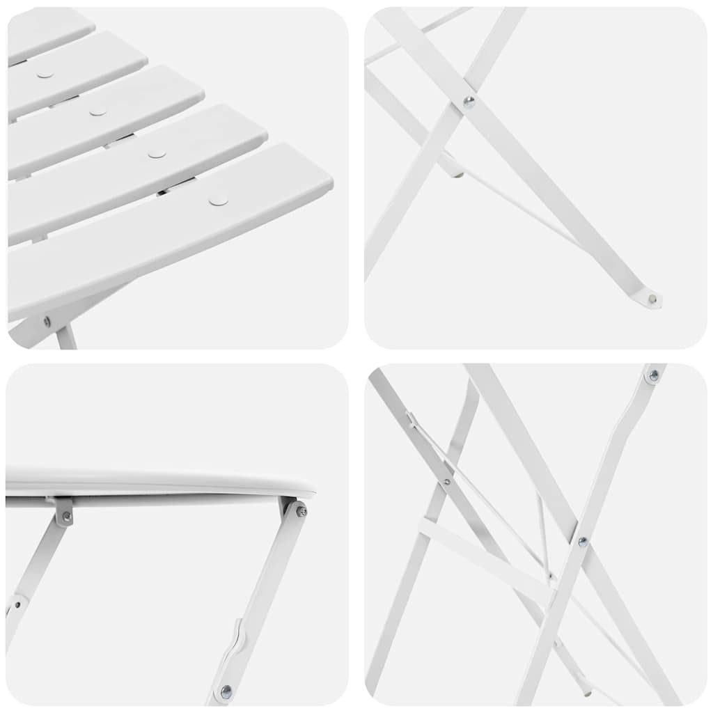 Folding Bistro Set 3 pcs White Steel