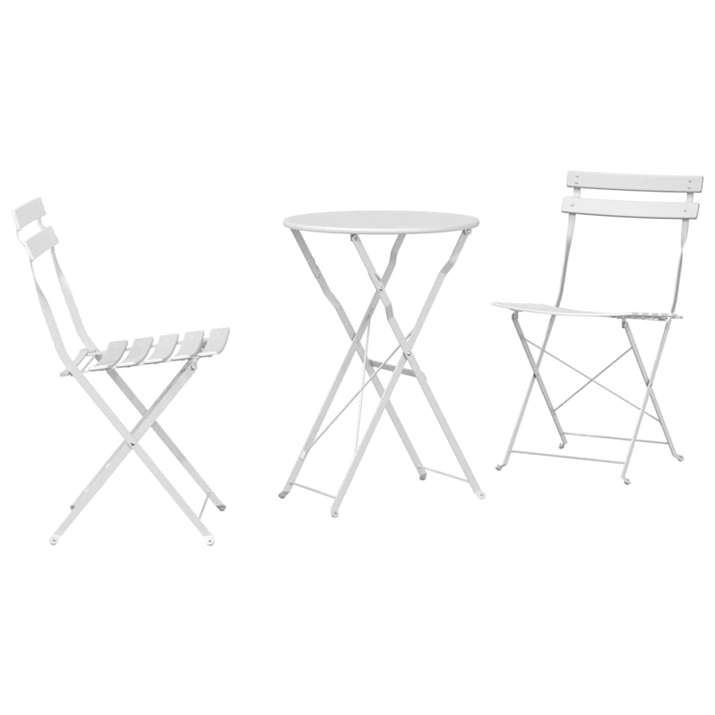 Folding Bistro Set 3 pcs White Steel