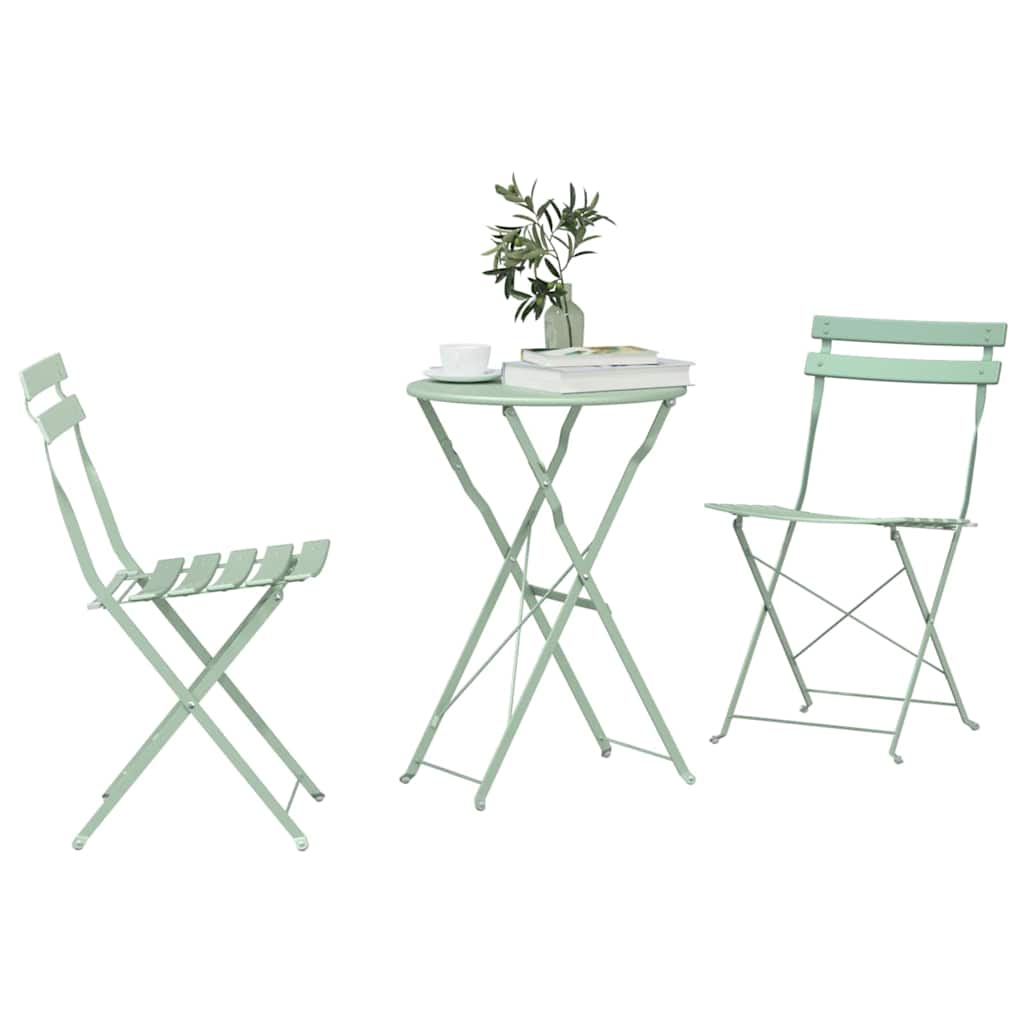 Folding Bistro Set 3 pcs Light mint Steel