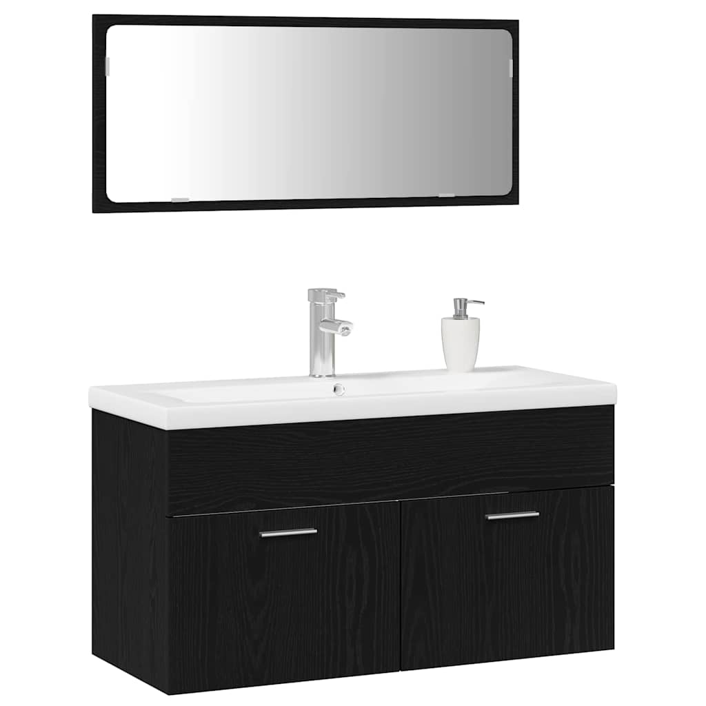 Bathroom Furniture Set 3 pcs Black Oak 90 x 38.5 x 46 cm