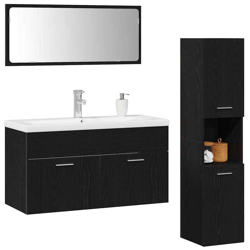 Bathroom Furniture Set 4 pcs Black Oak 90 x 38.5 x 46 cm