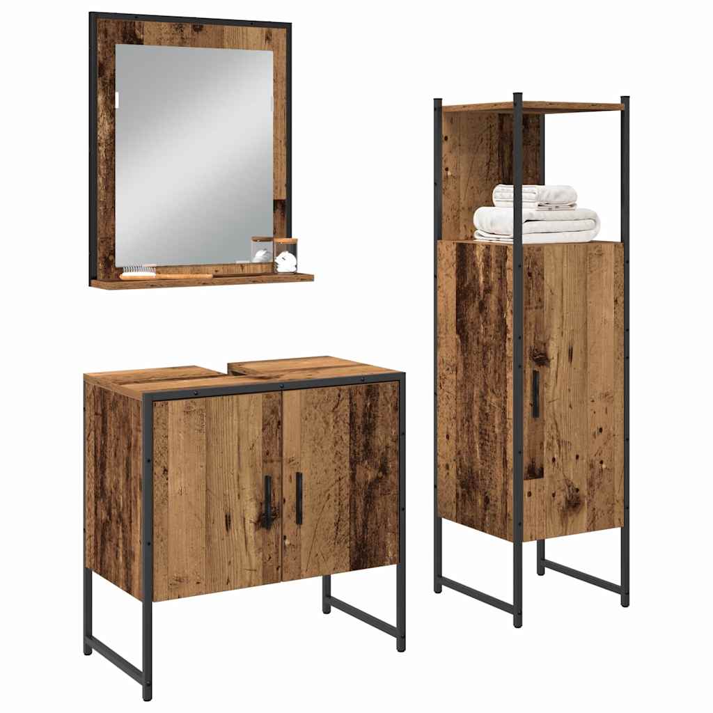 Bathroom Furniture Set with Door 3 pcs Brown 33 x 33 x 102.5 cm