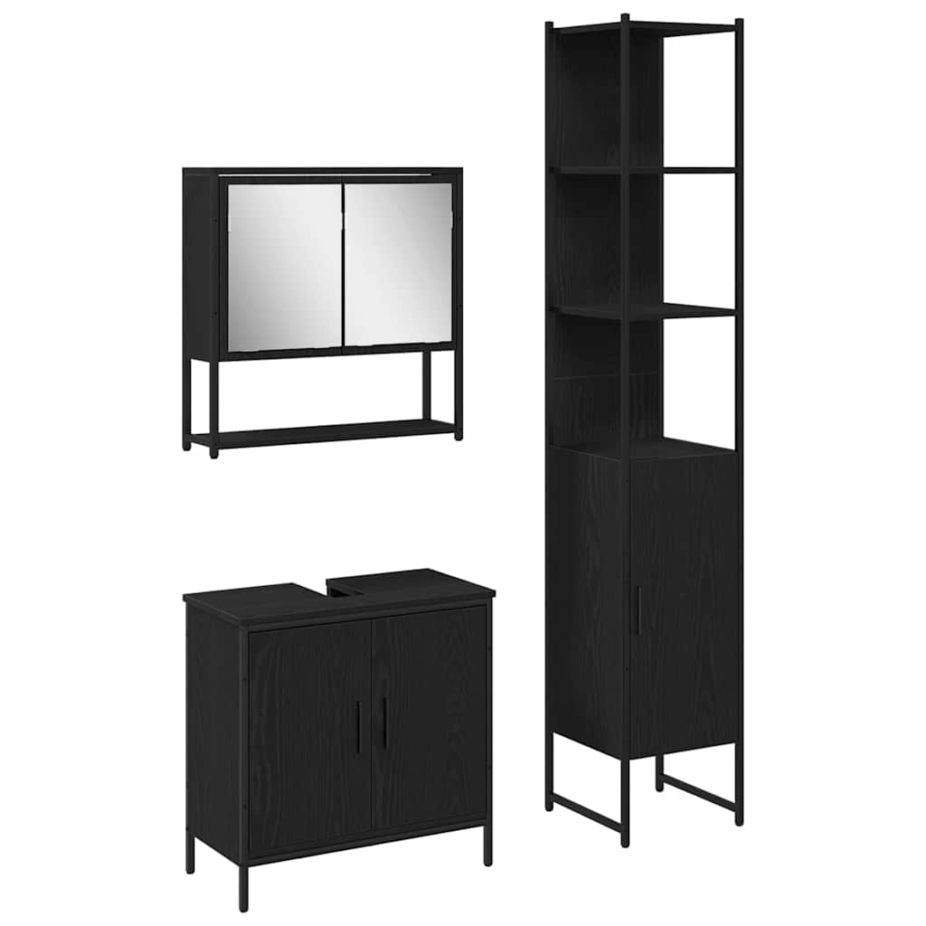 Bathroom Furniture Set with Door 3 pcs Black 33 x 33 x 185.5 cm
