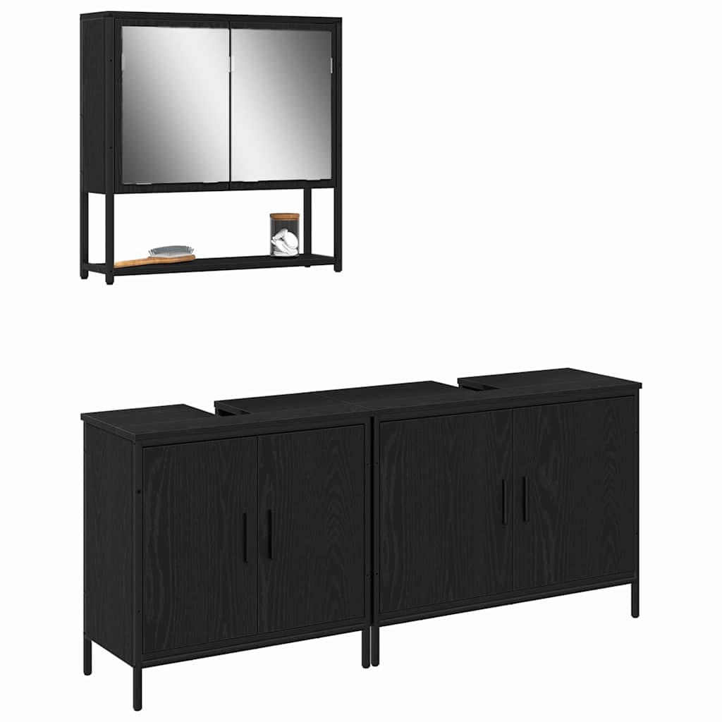 Bathroom Furniture Set with Storage 3 pcs Black 80 x 30 x 44 cm