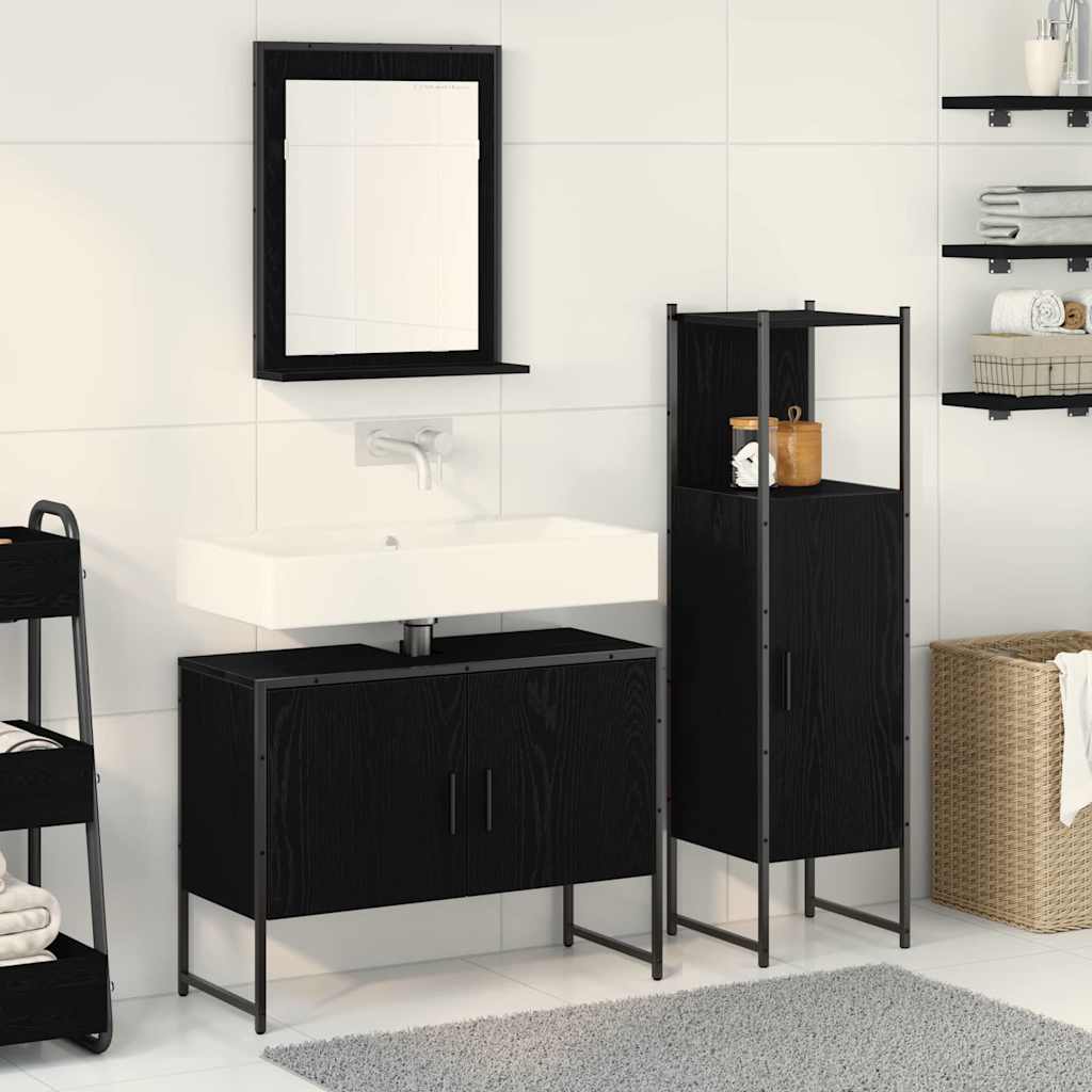 Bathroom Furniture Set with Door 3 pcs Black 33 x 33 x 102.5 cm