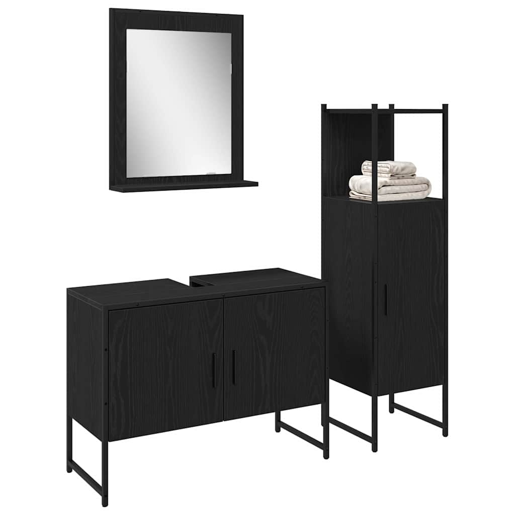 Bathroom Furniture Set with Door 3 pcs Black 33 x 33 x 102.5 cm