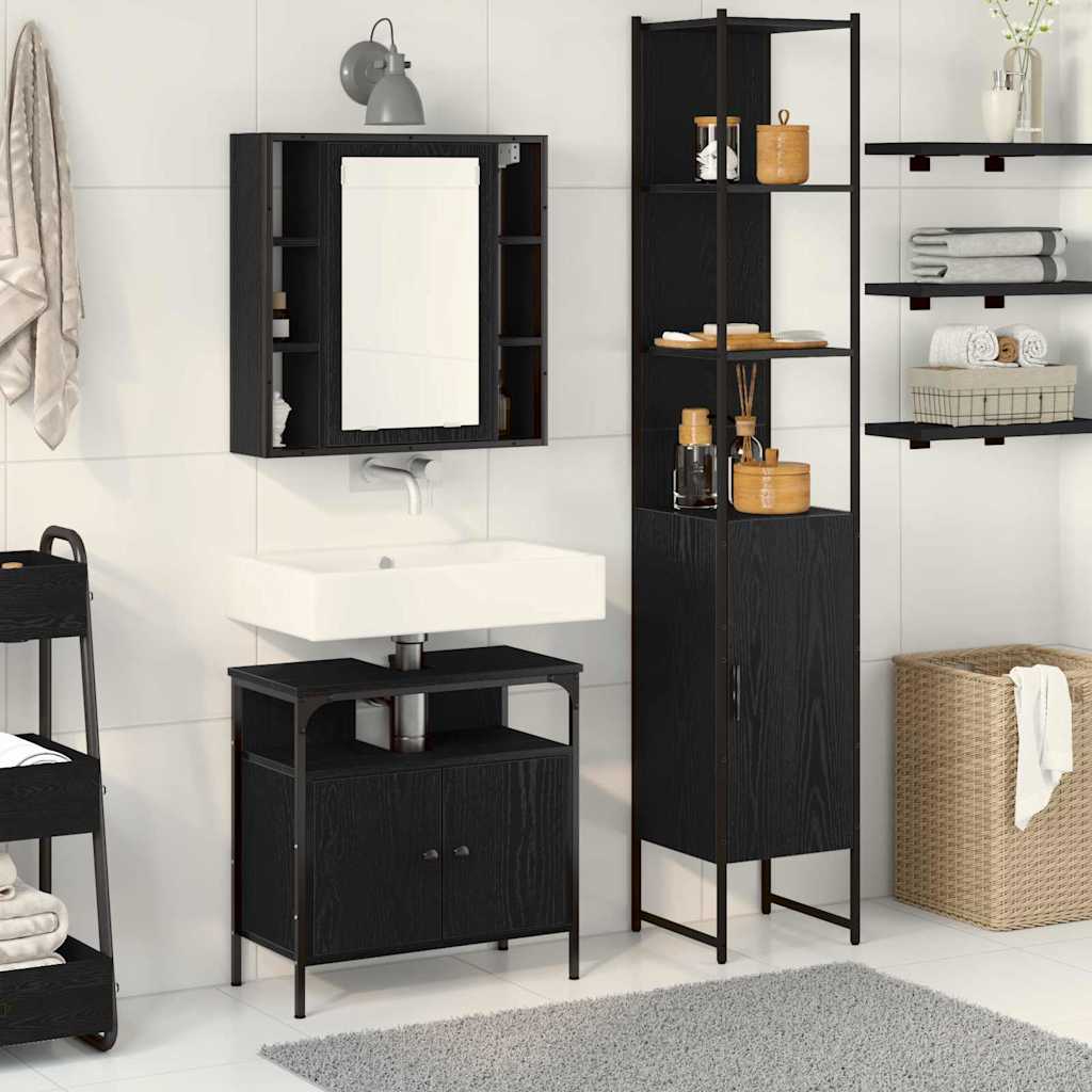 Bathroom Cabinet Set Other 3 pcs Black oak 33 x 33 x 185.5 cm