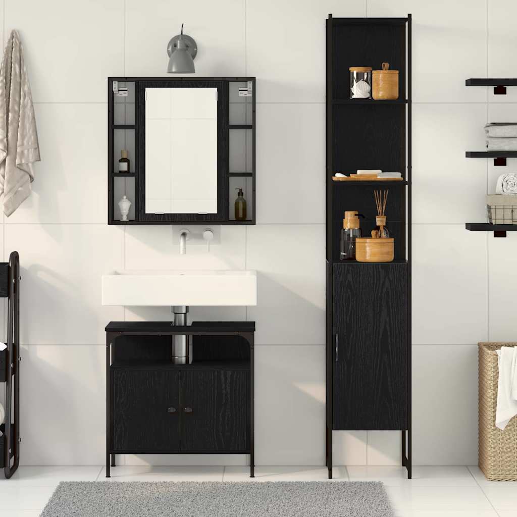 Bathroom Cabinet Set Other 3 pcs Black oak 33 x 33 x 185.5 cm