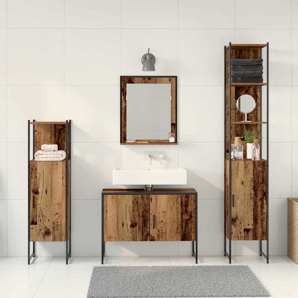 Bathroom Furniture Set with Door 4 pcs Brown 33 x 33 x 185.5 cm