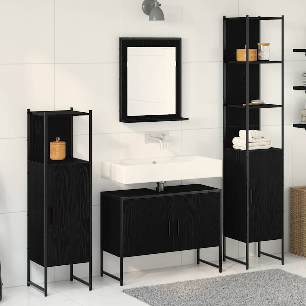 Bathroom Furniture Set with Door 4 pcs Black 33 x 33 x 185.5 cm