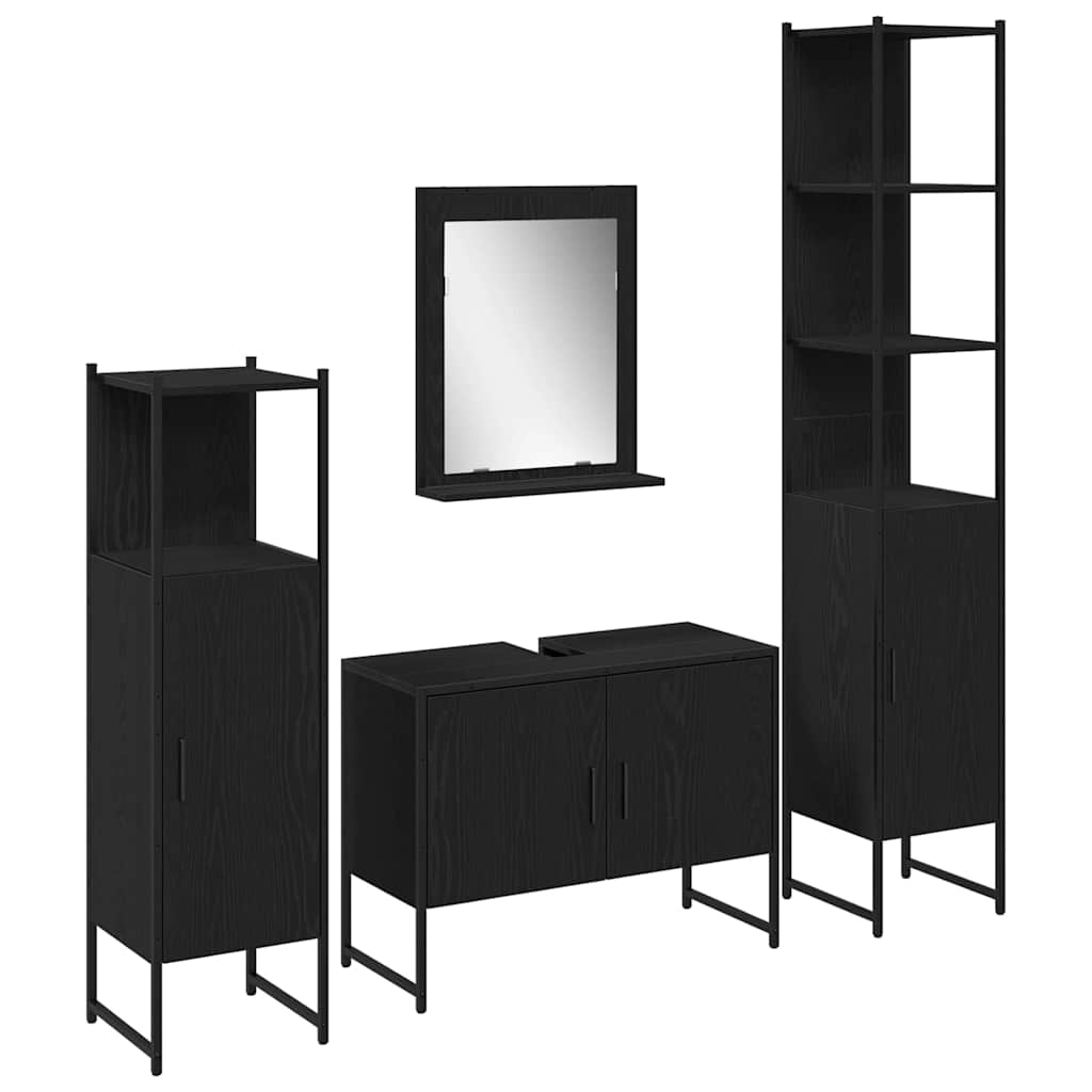 Bathroom Furniture Set with Door 4 pcs Black 33 x 33 x 185.5 cm