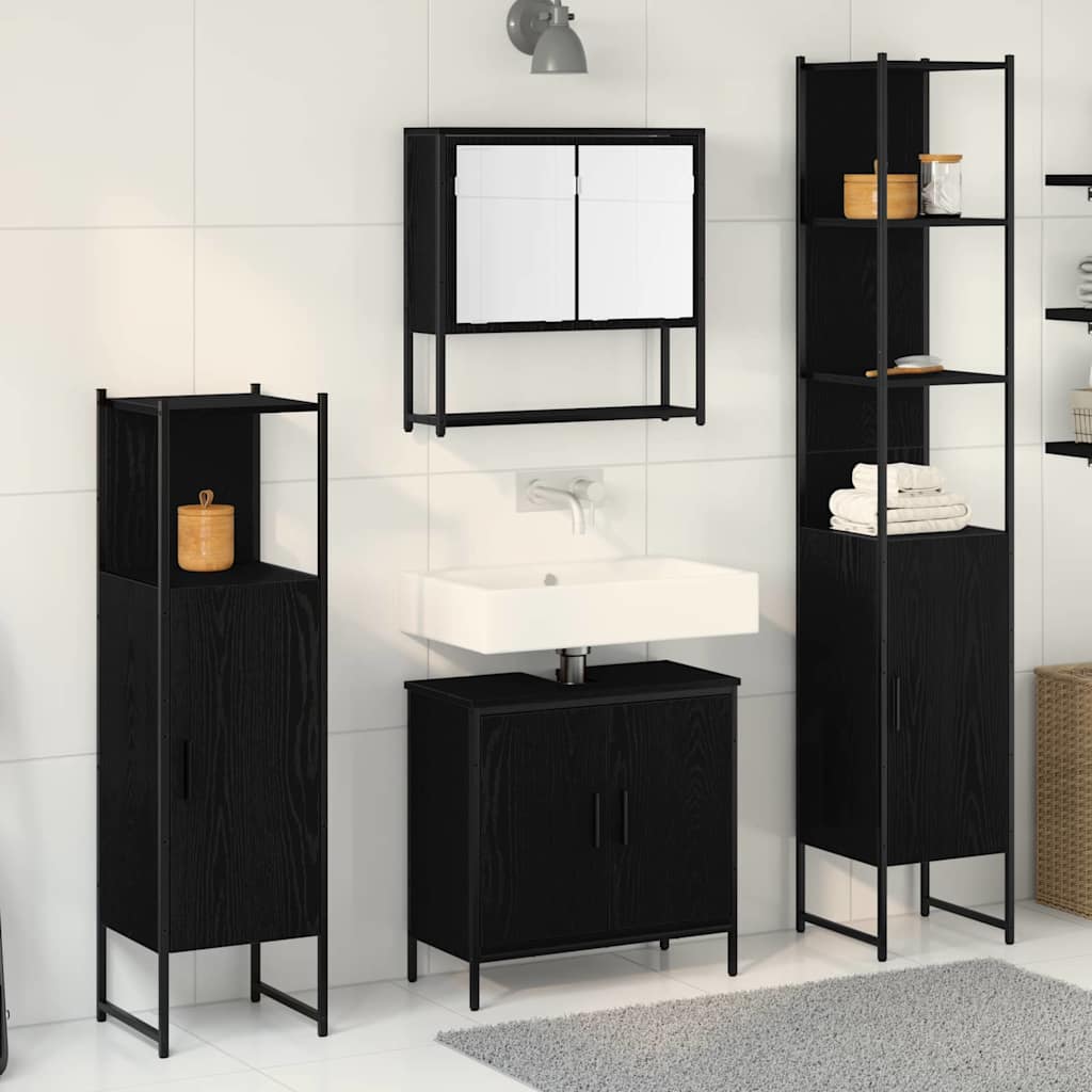 Bathroom Furniture Set with Door 4 pcs Black 33 x 33 x 185.5 cm