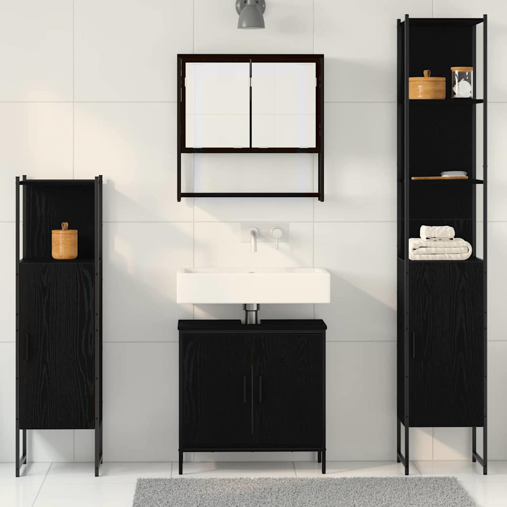 Bathroom Furniture Set with Door 4 pcs Black 33 x 33 x 185.5 cm