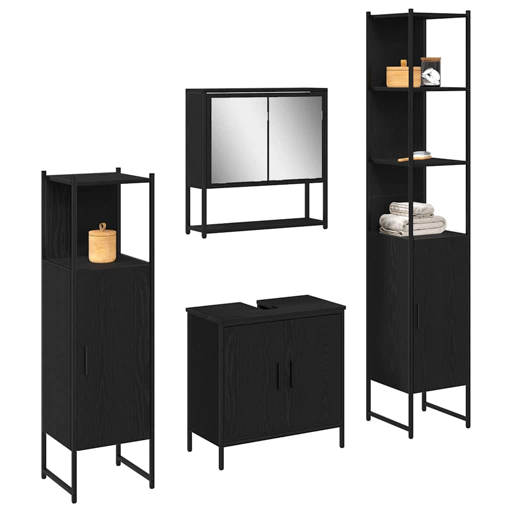 Bathroom Furniture Set with Door 4 pcs Black 33 x 33 x 185.5 cm