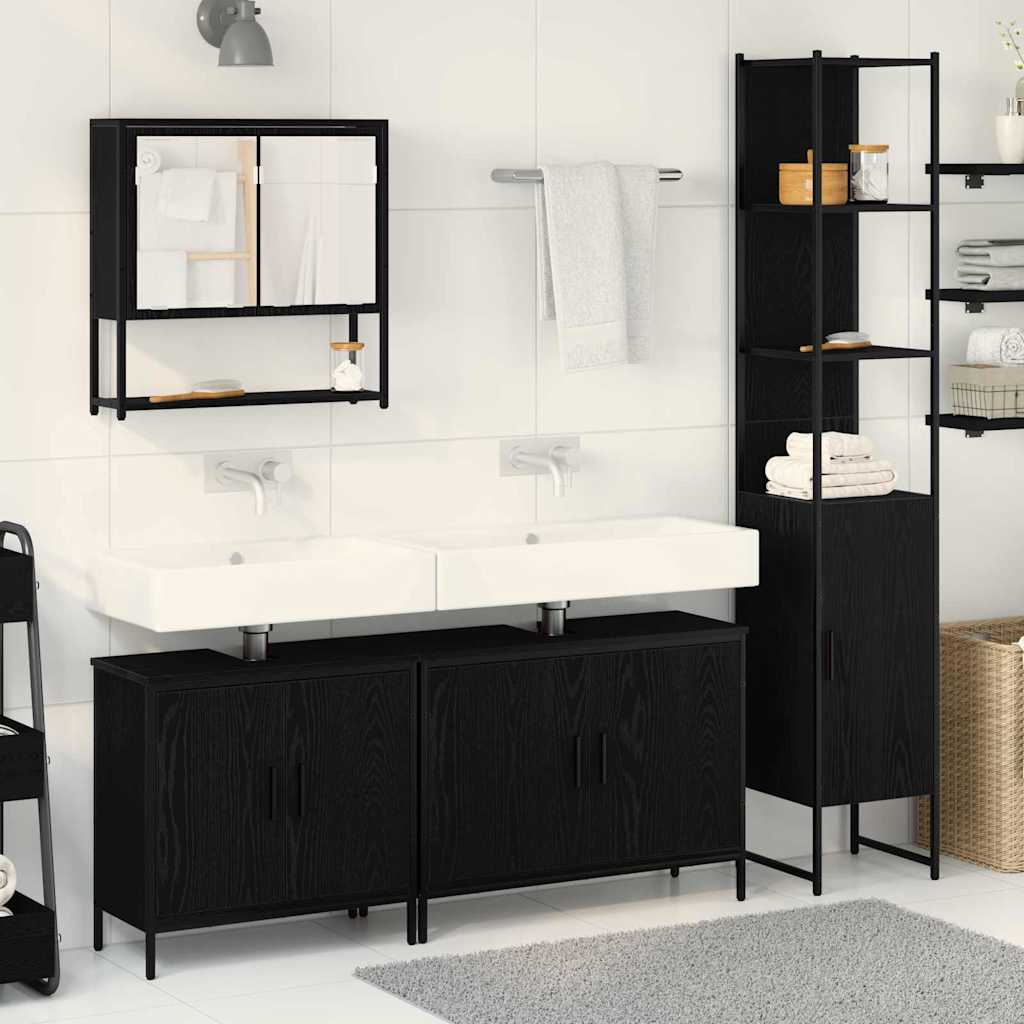Bathroom Furniture Set with Door 4 pcs Black 33 x 33 x 185.5 cm