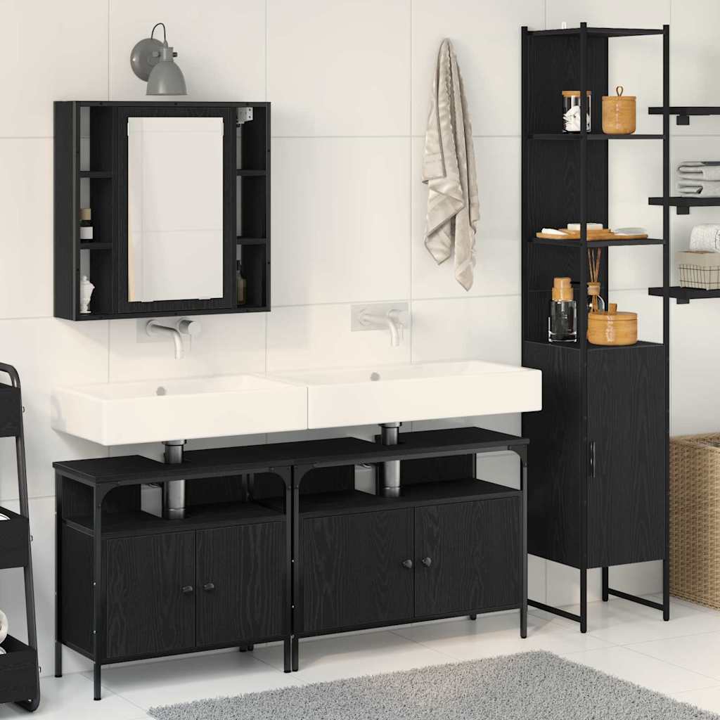 Bathroom Cabinet Set Other 4 pcs Black oak 33 x 33 x 185.5 cm