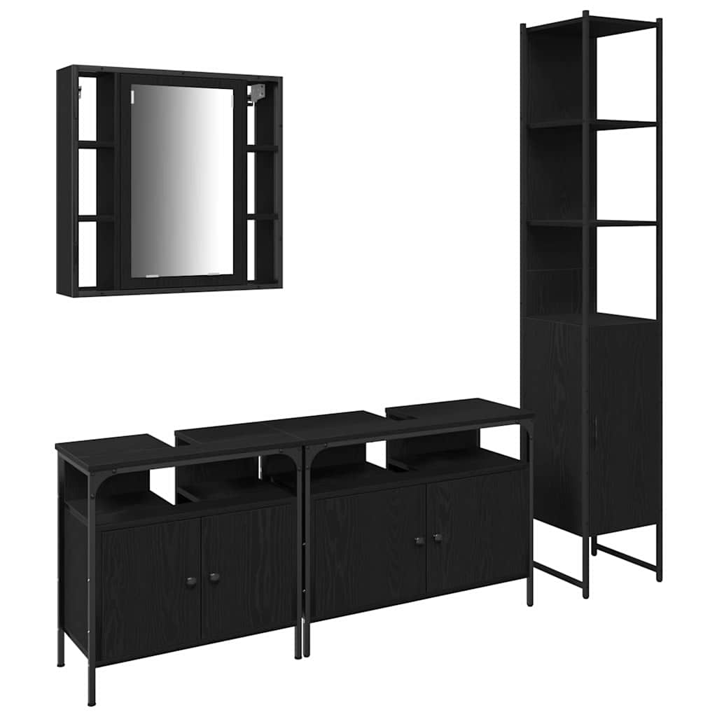 Bathroom Cabinet Set Other 4 pcs Black oak 33 x 33 x 185.5 cm