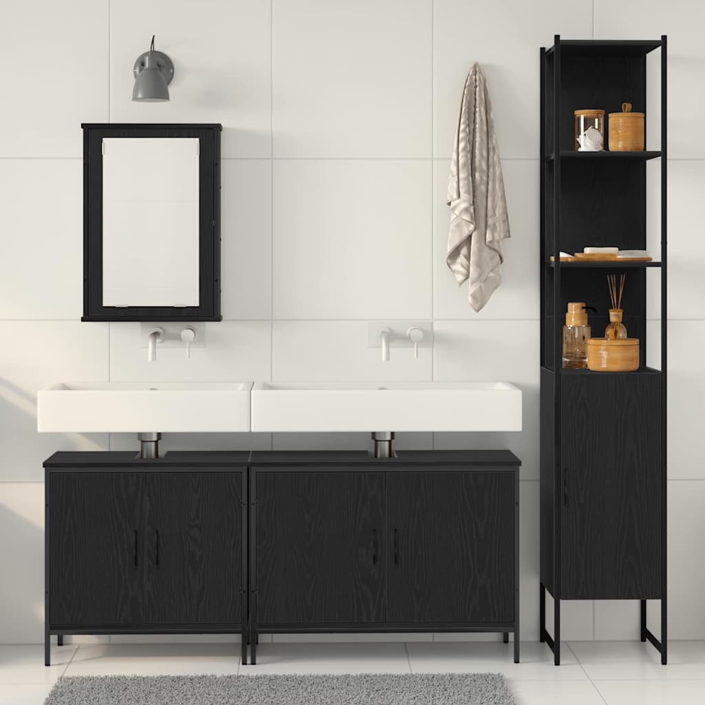 Bathroom Furniture Set with Door 4 pcs Black 33 x 33 x 185.5 cm