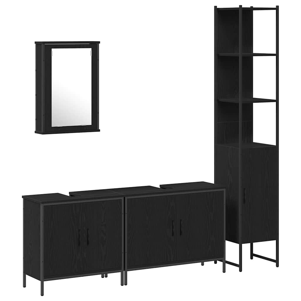 Bathroom Furniture Set with Door 4 pcs Black 33 x 33 x 185.5 cm