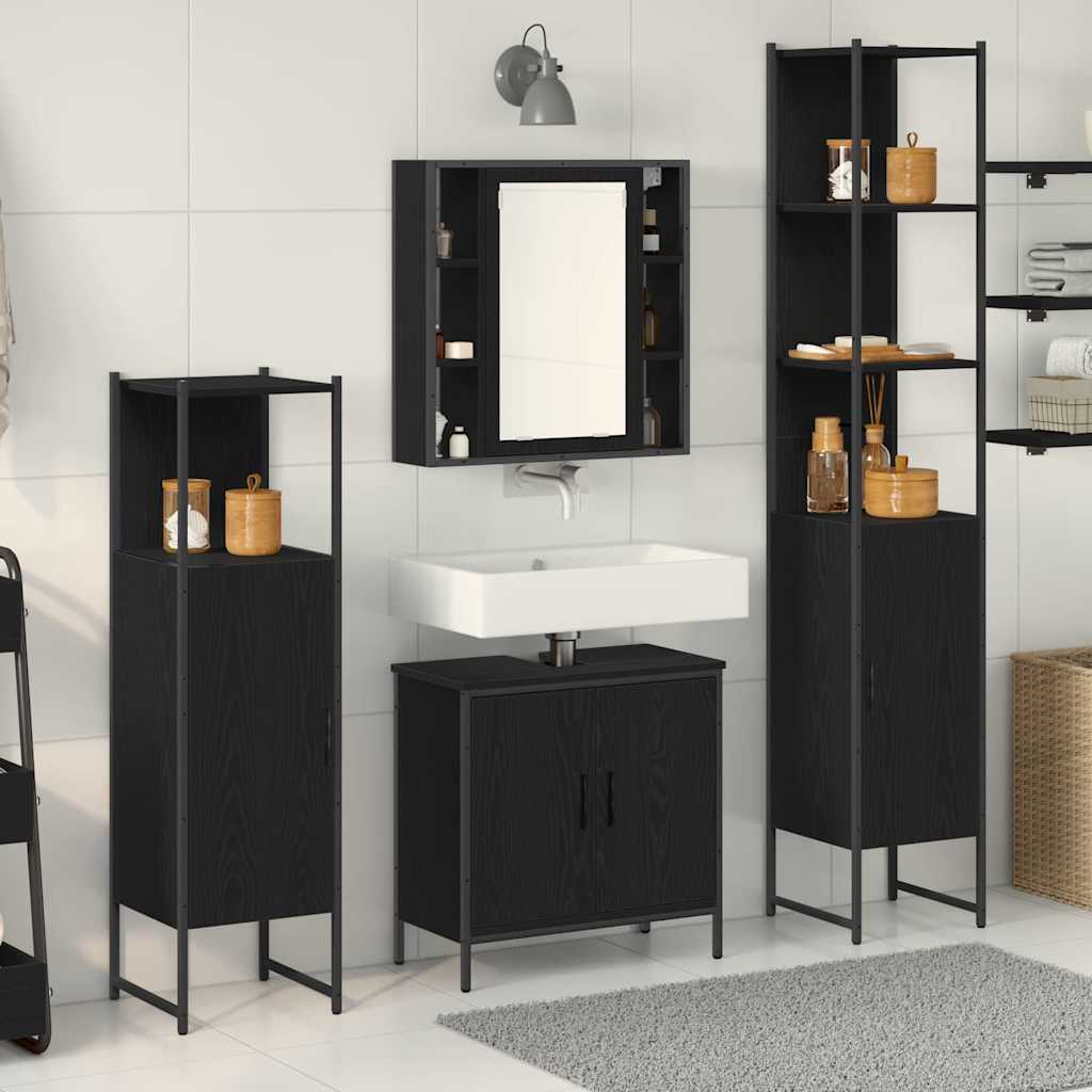 Bathroom Furniture Set with Door 4 pcs Black 33 x 33 x 185.5 cm