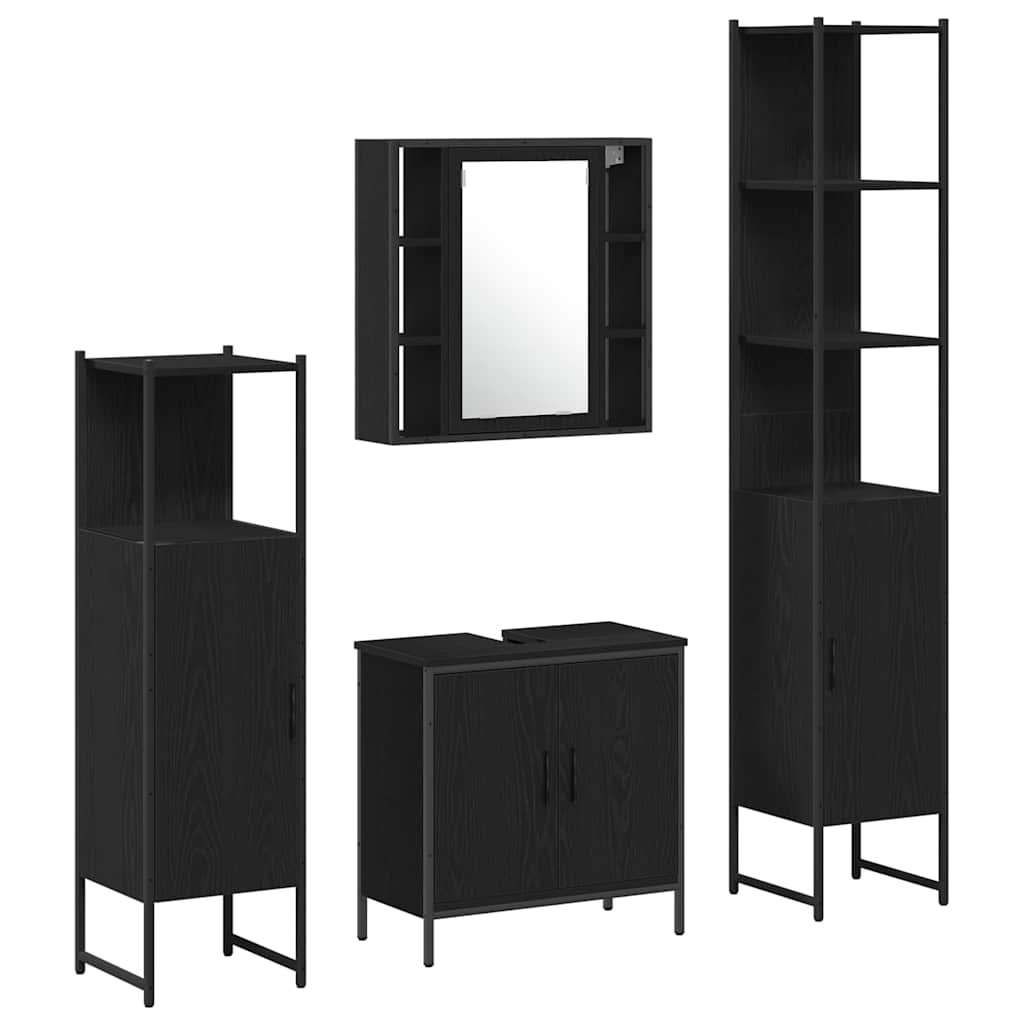 Bathroom Furniture Set with Door 4 pcs Black 33 x 33 x 185.5 cm