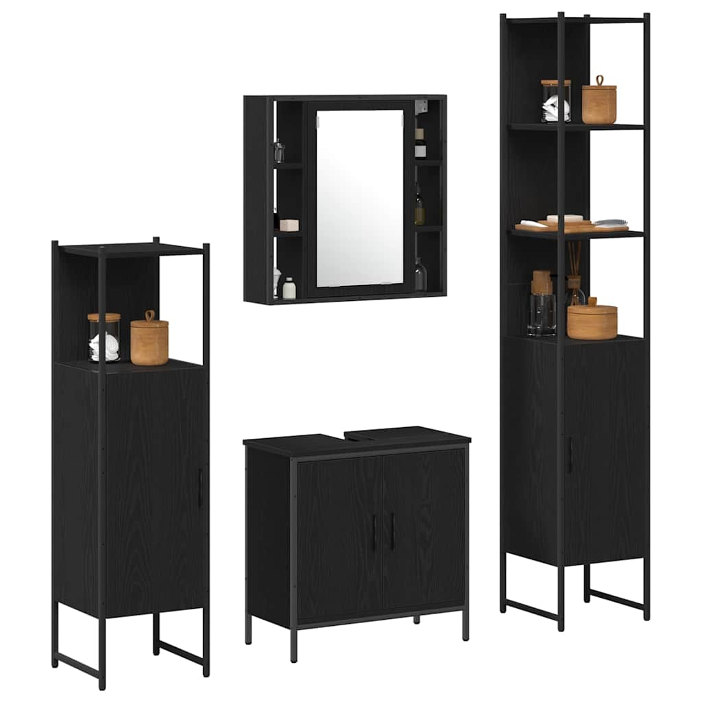 Bathroom Furniture Set with Door 4 pcs Black 33 x 33 x 185.5 cm