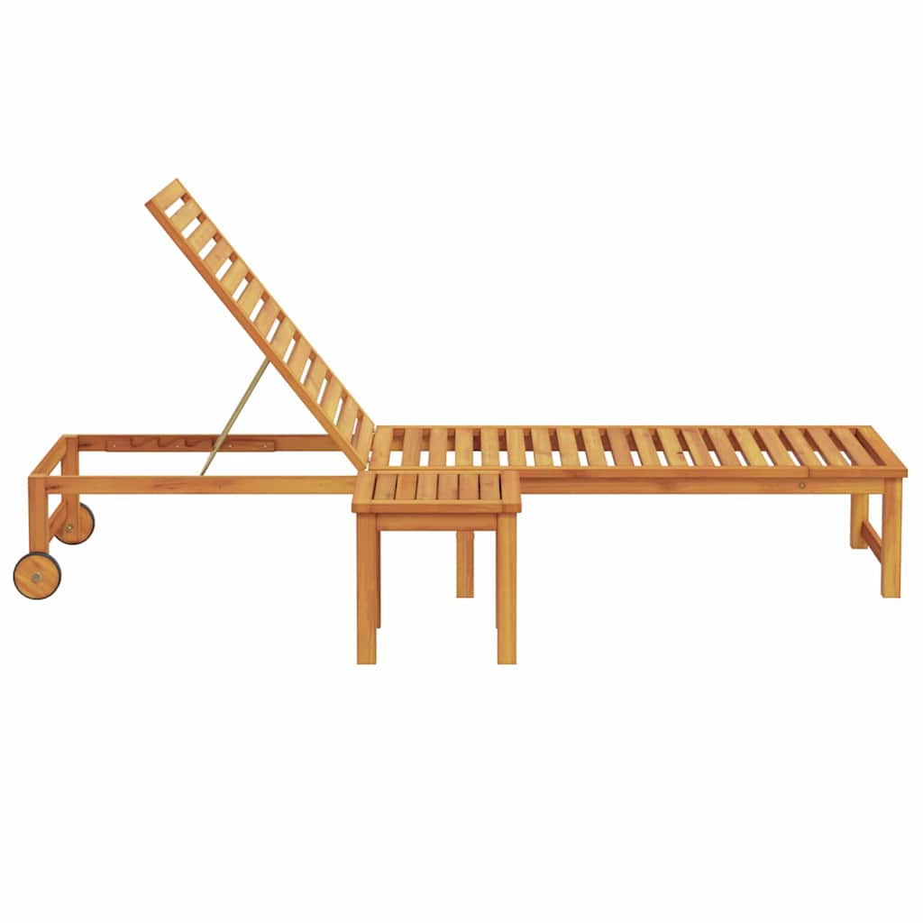 Sun Lounger Reclining Brown 53 x 202 x 89cm Solid Acacia wood