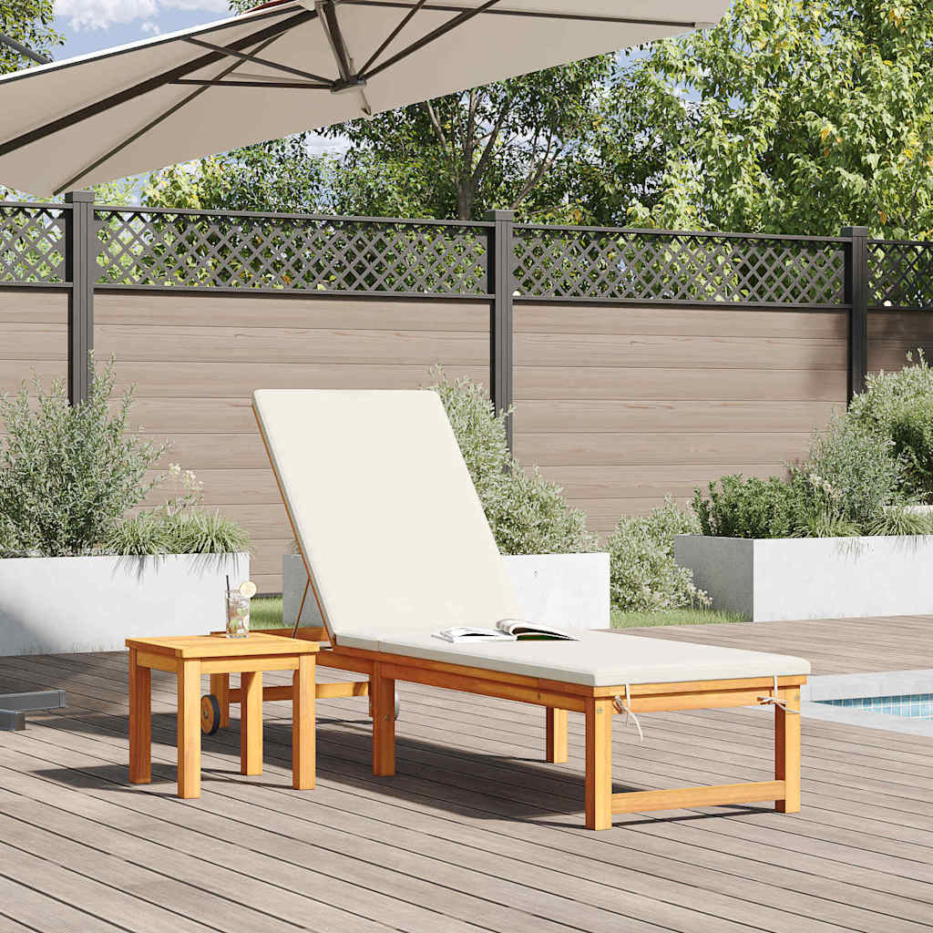 Sun Lounger Reclining Brown 53 x 202 x 89cm Solid Acacia wood