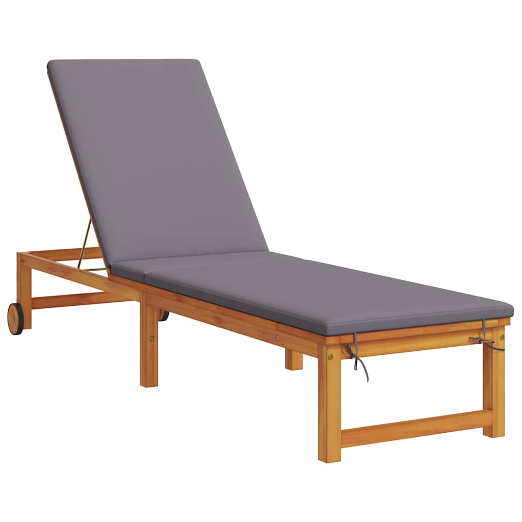 Sun Lounger Reclining Brown 53 x 202 x 89cm Solid Acacia wood