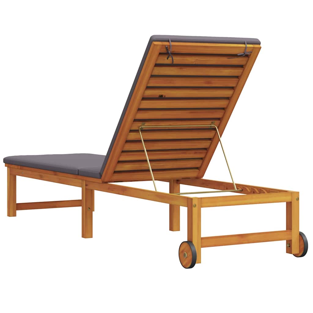 Sun Lounger Reclining Brown 53 x 202 x 89cm Solid Acacia wood
