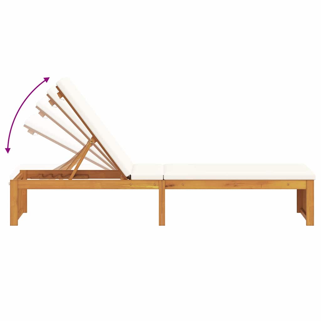 Sun Lounger Reclining Brown 200 x 55 x 94cm Solid Acacia wood