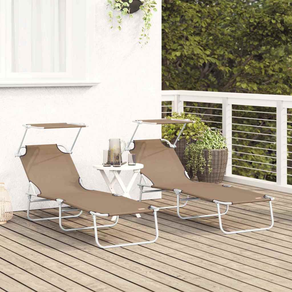Sun Lounger Folding 2-person 2 pcs Taupe 58 x 188 x 77cm Fabric