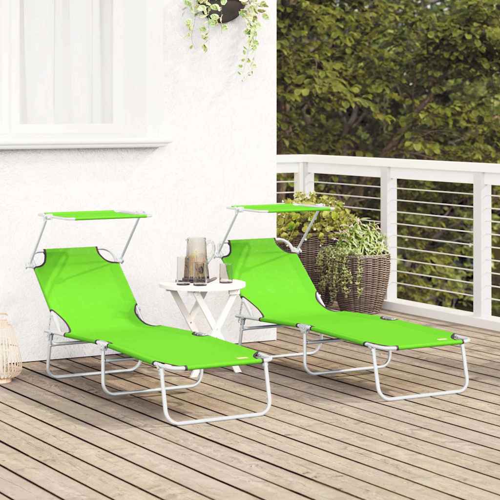 Sun Lounger Folding 2-person 2 pcs Green 58 x 188 x 77cm Fabric
