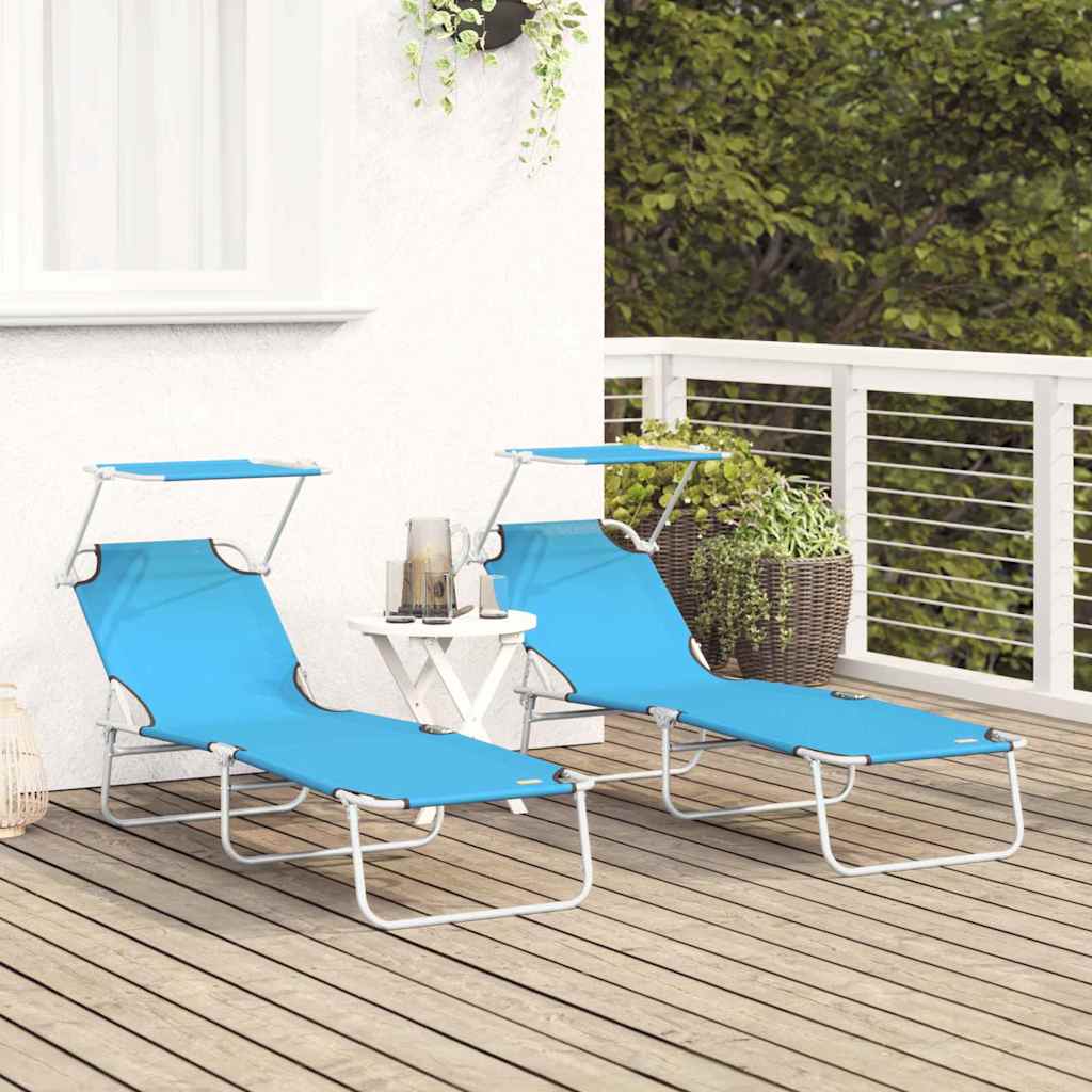 Sun Lounger Folding 2-person 2 pcs Blue 58 x 188 x 77cm Fabric