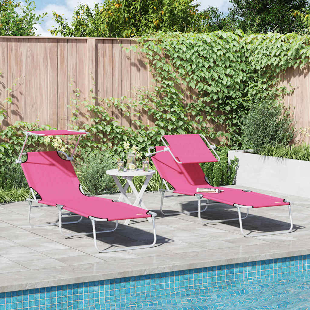 Sun Lounger Folding 2-person 2 pcs Pink 58 x 188 x 77cm Fabric