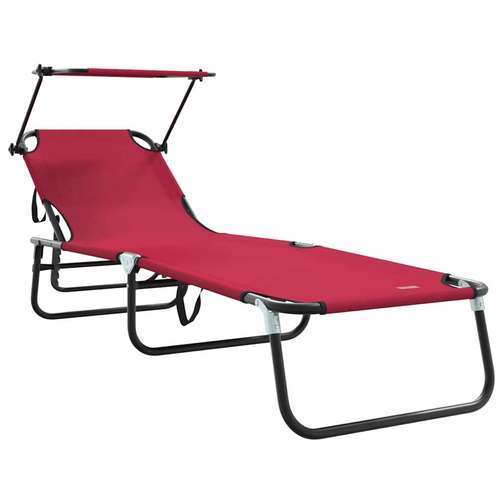 Folding Sun Lounger Folding 1-person Red 56 x 190 x 81cm Fabric