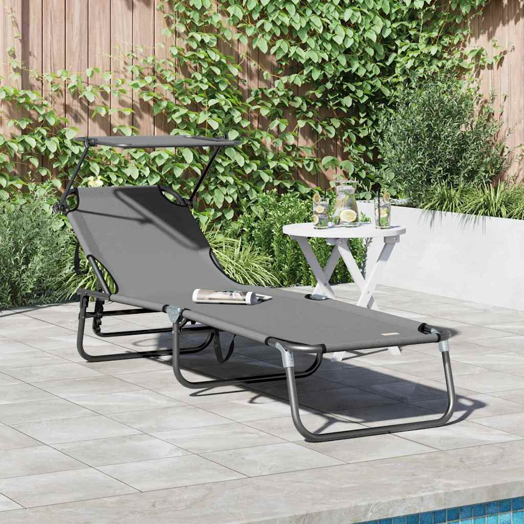 Folding Sun Lounger Folding Grey 56 x 190 x 81cm Fabric