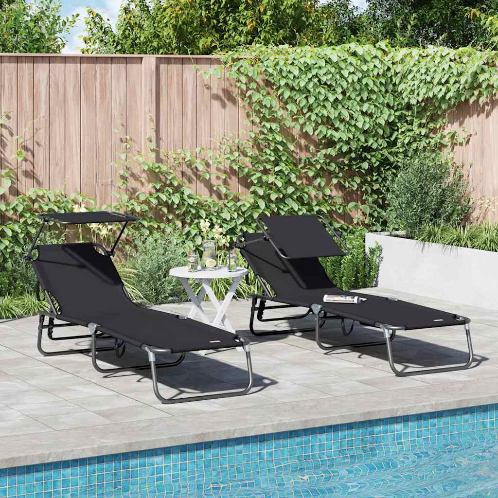 Folding Sun Lounger Folding 2 pcs Black 56 x 190 x 81cm Fabric