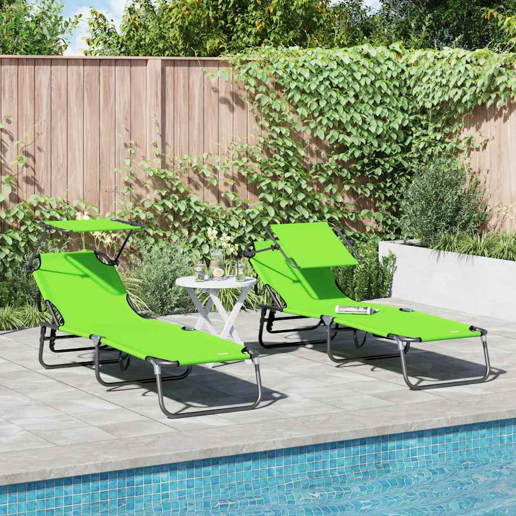 Folding Sun Lounger Folding 2 pcs Green 56 x 190 x 81cm Fabric