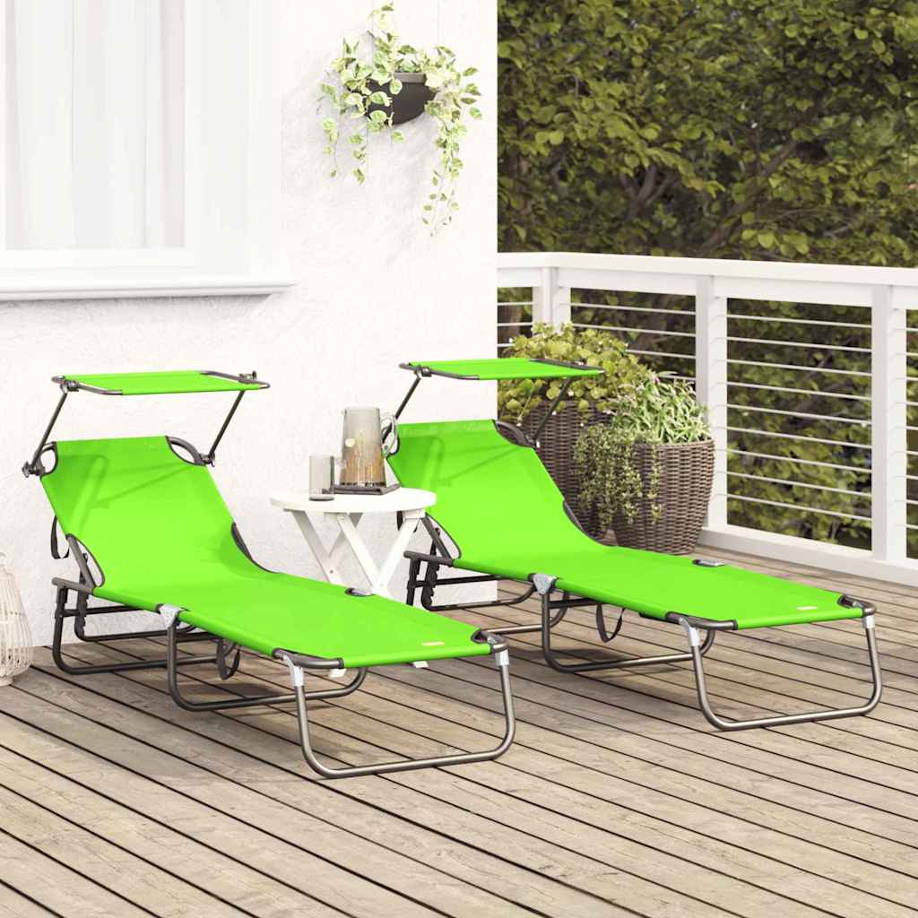 Folding Sun Lounger Folding 2 pcs Green 56 x 190 x 81cm Fabric