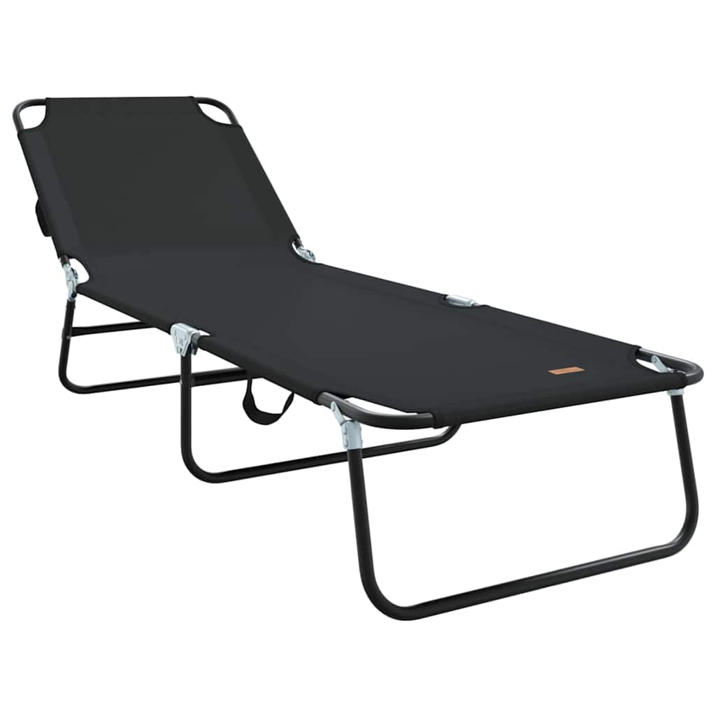 Folding Sun Lounger Folding Black 56 x 189 x 87cm Fabric
