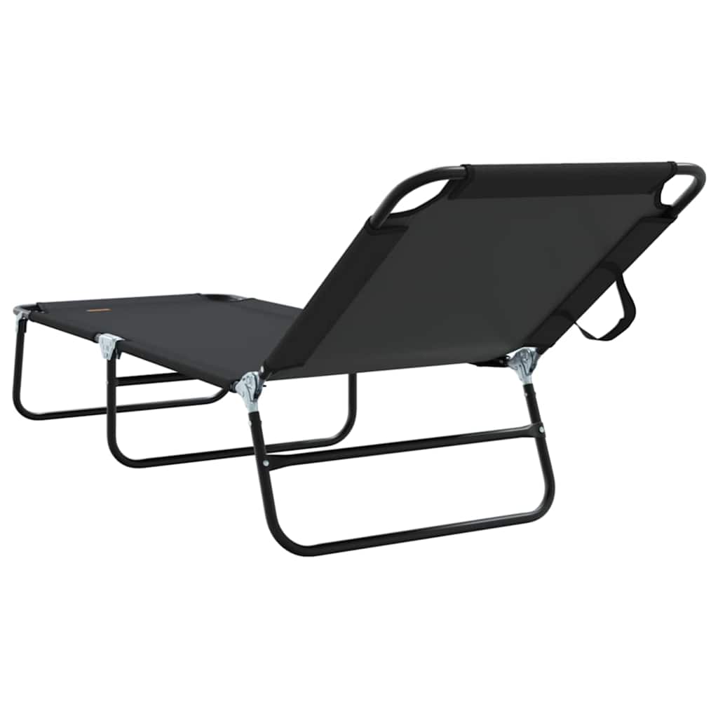 Folding Sun Lounger Folding Black 56 x 189 x 87cm Fabric